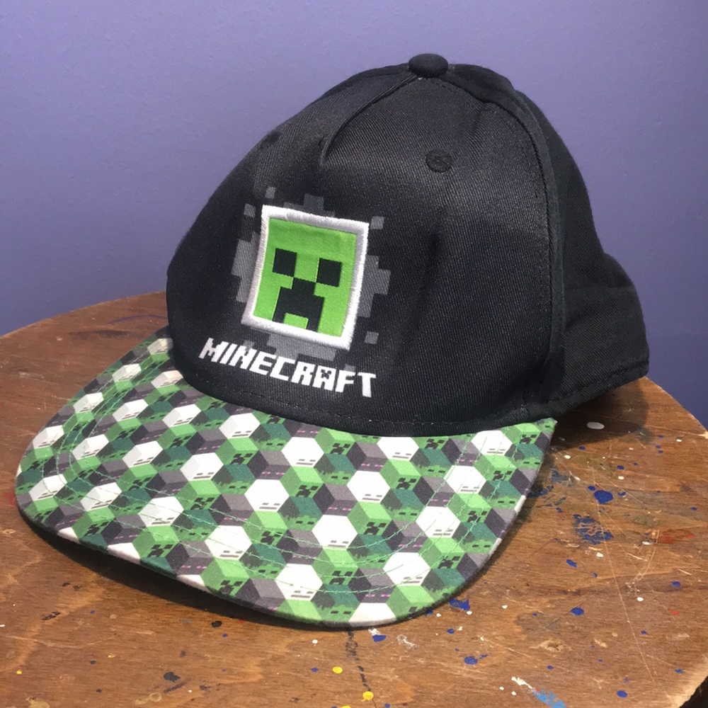 Minecraft SnapBack hat green black full 6 panel style cap